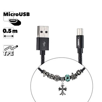 USB кабель REMAX RC-058m Jewellery MicroUSB, подвеска, 0.5м, TPE (черный)